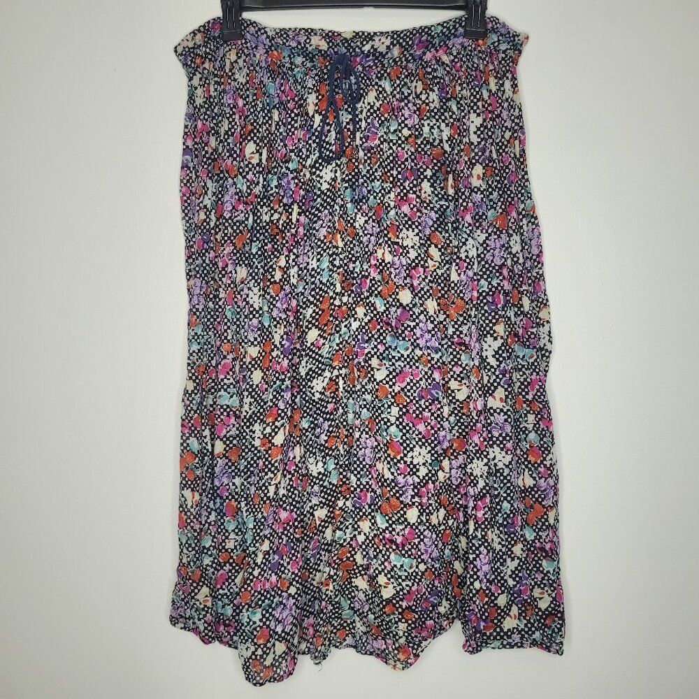 Vintage 90s 80s checkered floral midi maximalist bold mixed print skirt